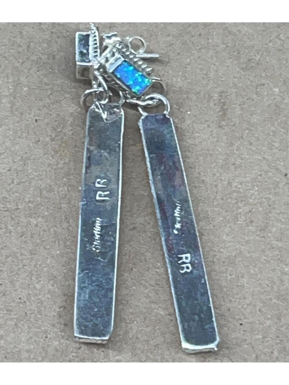 Native American Zuni cluster handmade blue opal inlay earrings sterling silver